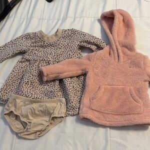 Carter's Pink Plush Hooded Pullover & Beige Leopard Dress Set